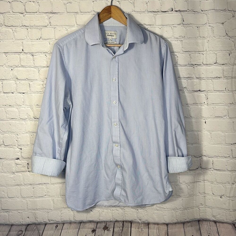 Ted Baker Endurance 4 Way Stretch Blue white Button Down size 16‎ 32/33